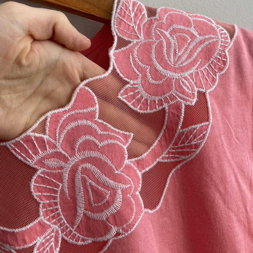 Dorothy Perkins, Pink Lace Flower Top, XS/2 - Picture 5 of 6